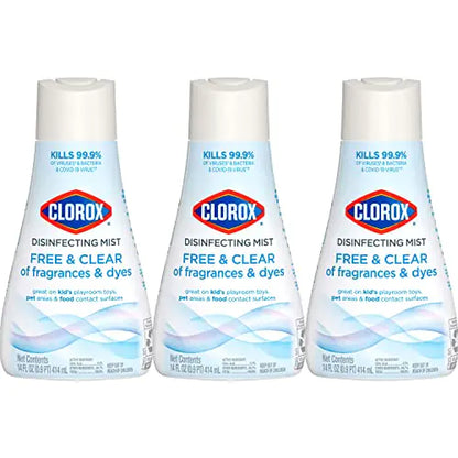 Clorox Free & Clear Disinfecting Mist Refill Household Essentials Fragrance Free 14 Fluid Ounces Pack of 3