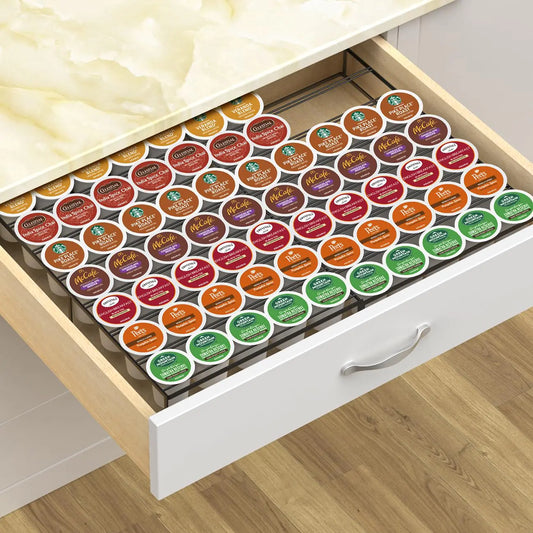 Kssiaz Coffee Pod Holder Drawer Expandable K Cup Holder Compatible with Keurig K-Cup K Cup Drawer Organizer Hold 35-70 Coffee Pod Storage for Coffee Station Office and Kitchen Black