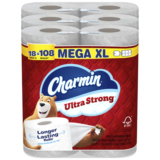 Charmin Ultra Strong Toilet Paper 18 Mega XL Rolls = 108 Regular Rolls